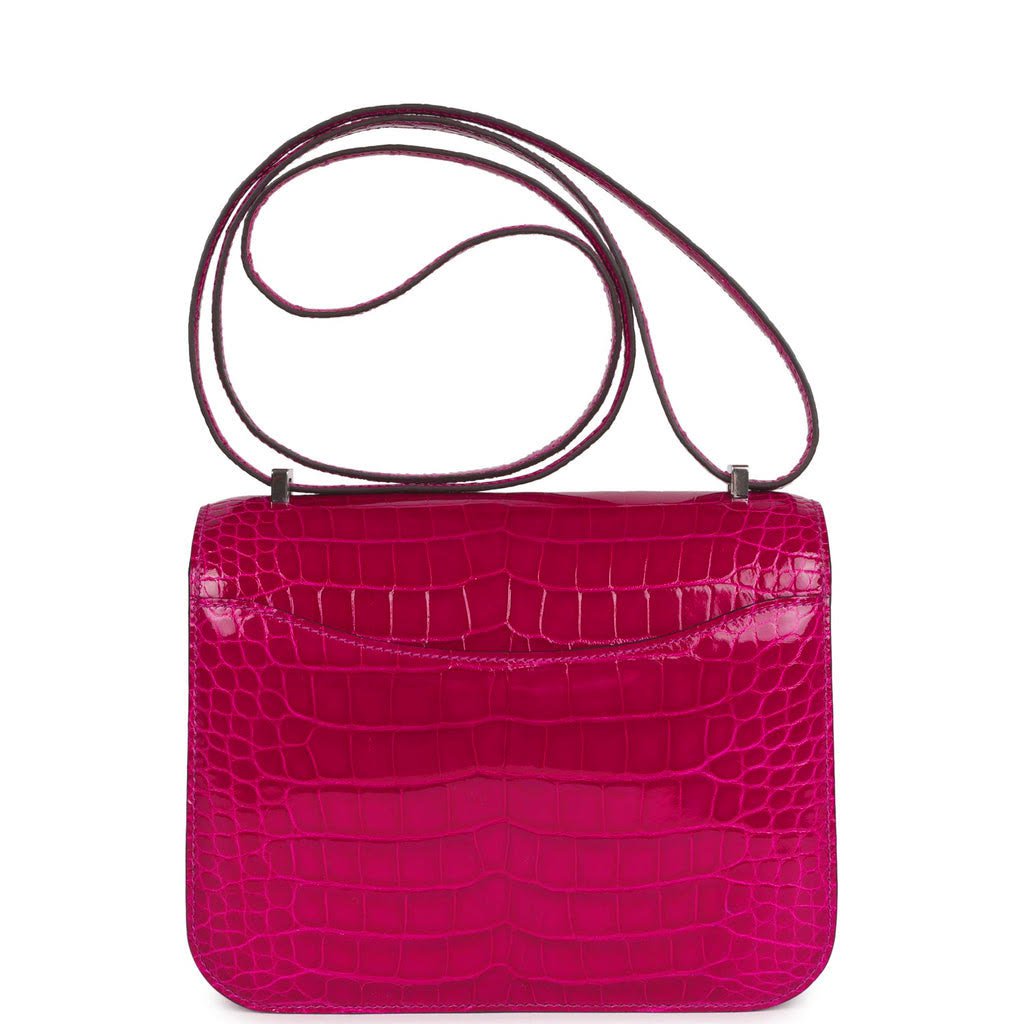 Hermes Constance 18 Rose Pourpre Shiny Alligator Palladium Hardware