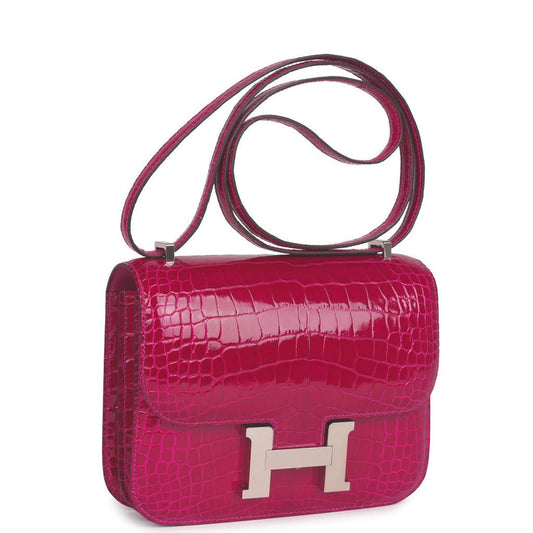 Hermes Constance 18 Rose Pourpre Shiny Alligator Palladium Hardware