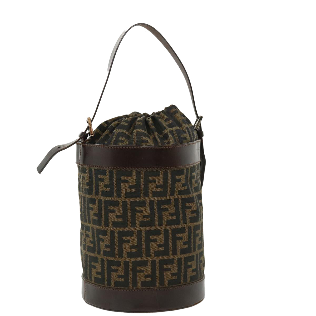 FENDI Zucca Canvas Shoulder Bag Cylindrical Brown Black