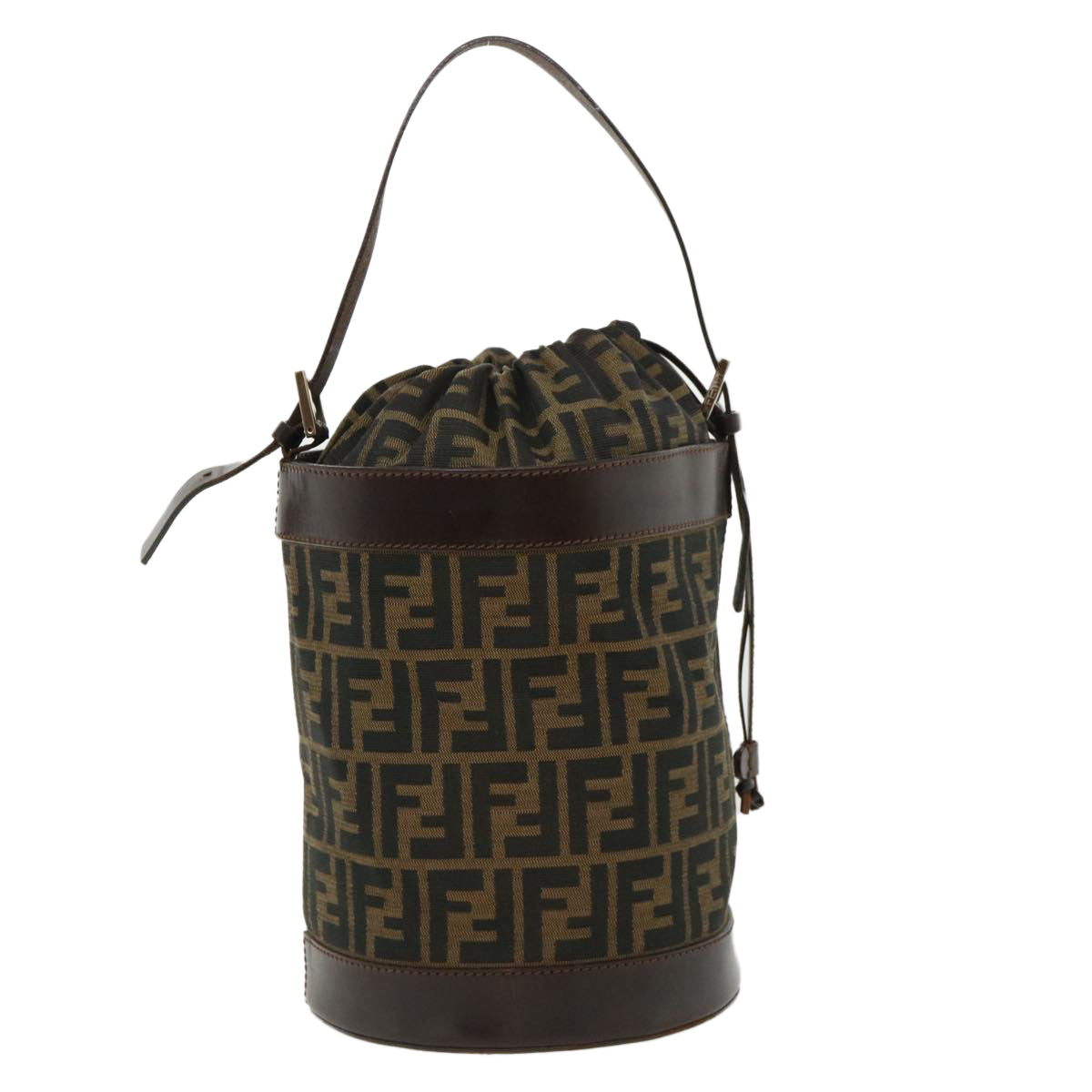 FENDI Zucca Canvas Shoulder Bag Cylindrical Brown Black