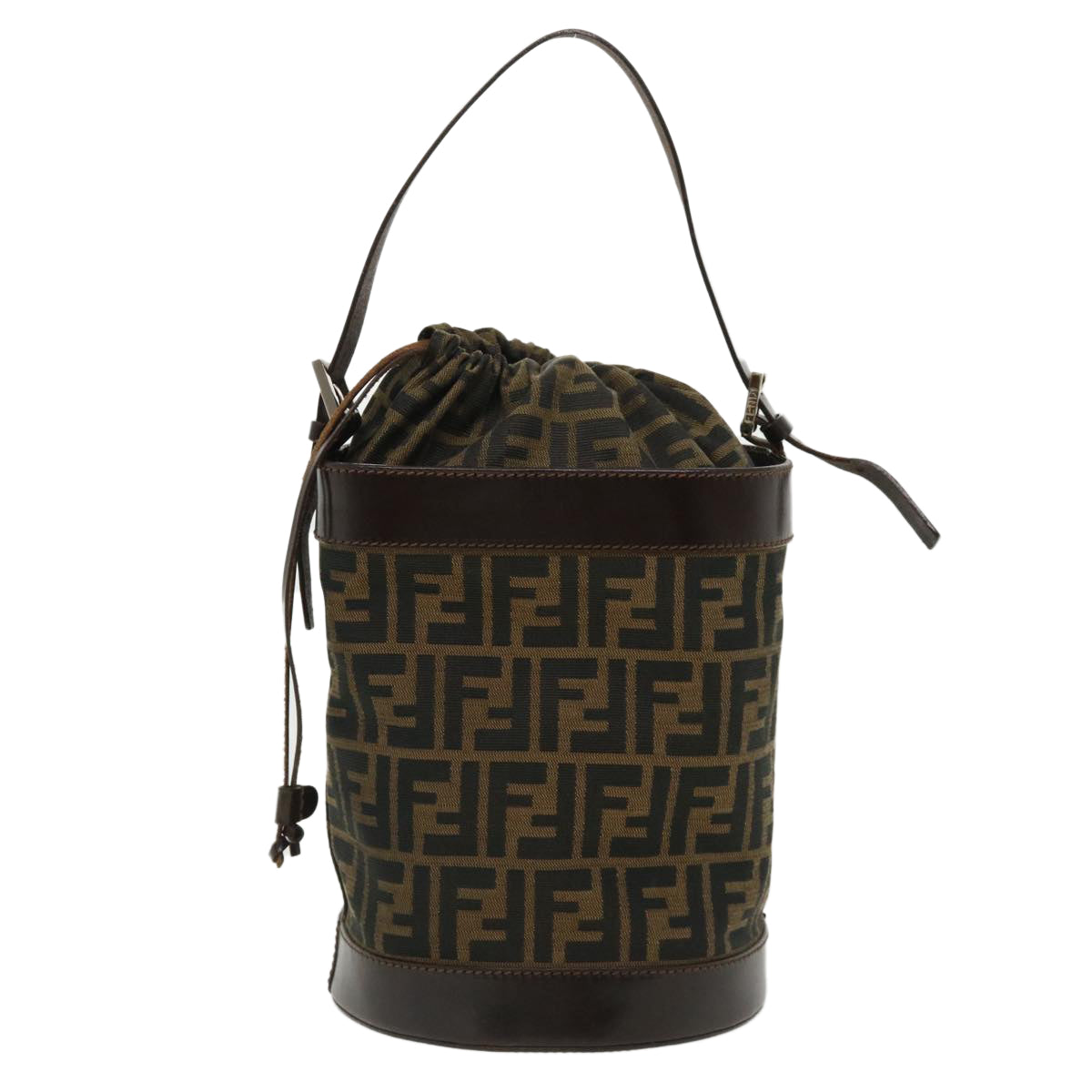 FENDI Zucca Canvas Shoulder Bag Cylindrical Brown Black