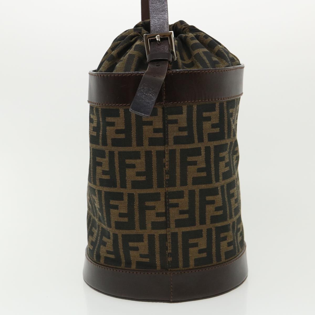 FENDI Zucca Canvas Shoulder Bag Cylindrical Brown Black