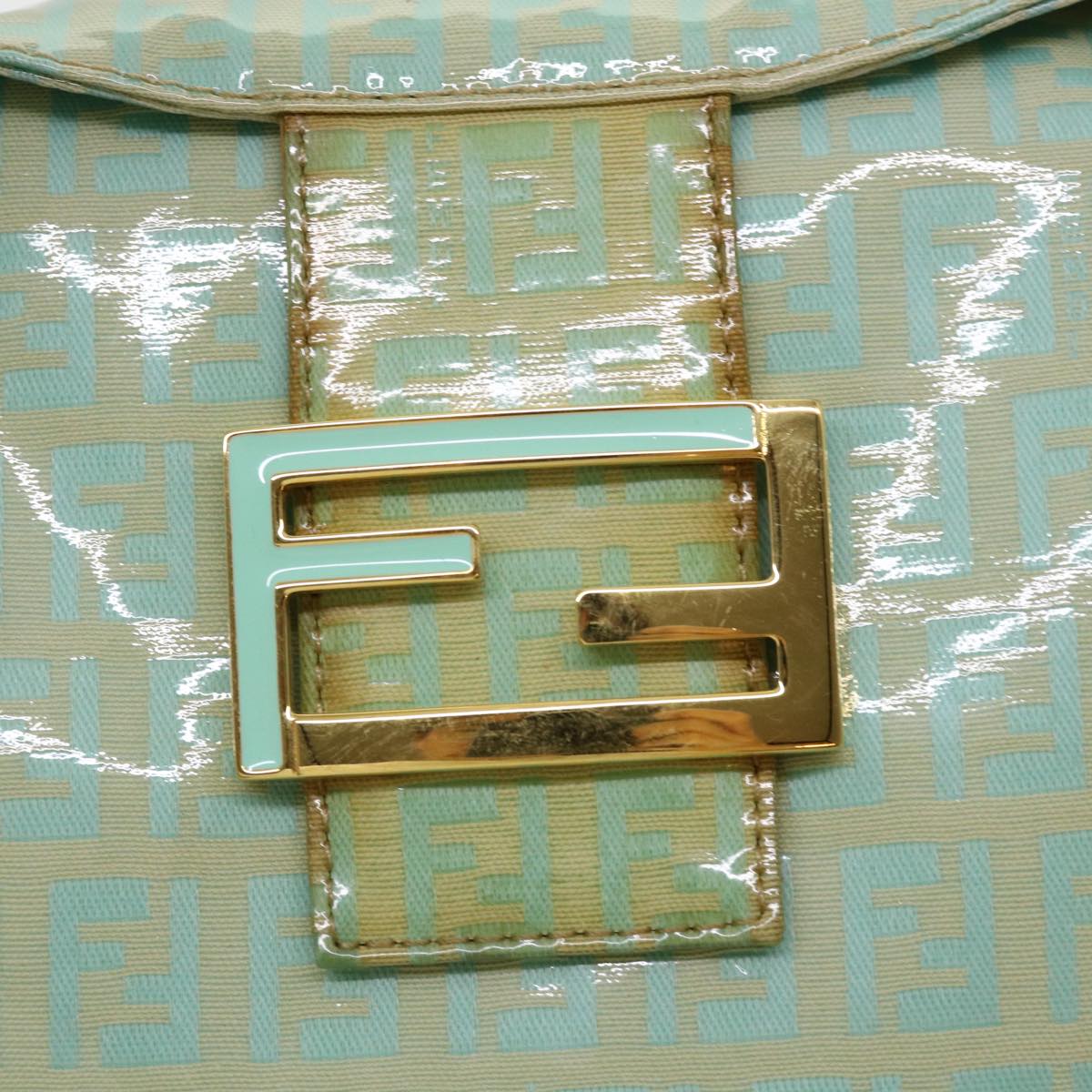 FENDI Zucchino Mamma Baguette Shoulder Bag Coated Canvas Light Blue