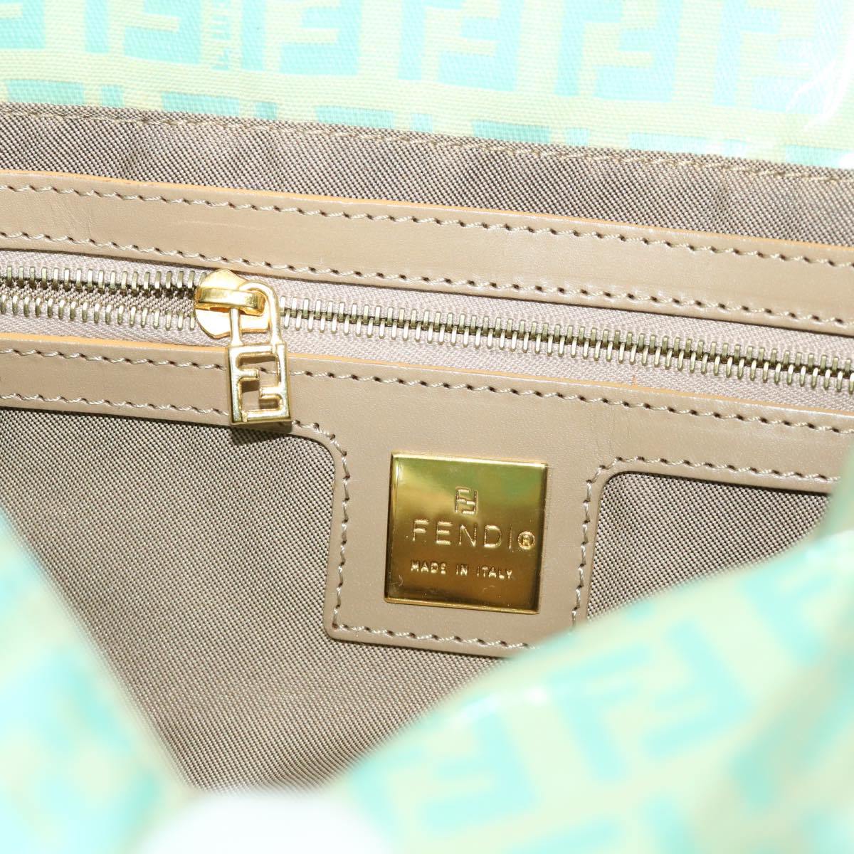 FENDI Zucchino Mamma Baguette Shoulder Bag Coated Canvas Light Blue