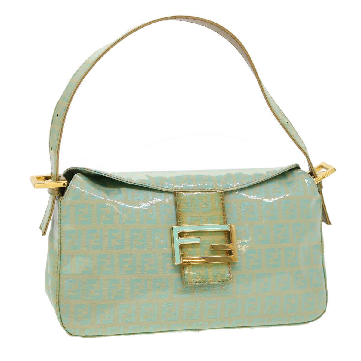 FENDI Zucchino Mamma Baguette Shoulder Bag Coated Canvas Light Blue