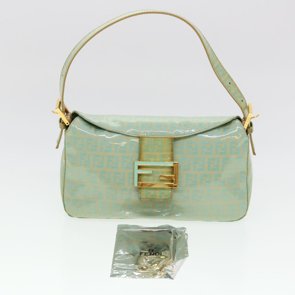 FENDI Zucchino Mamma Baguette Shoulder Bag Coated Canvas Light Blue