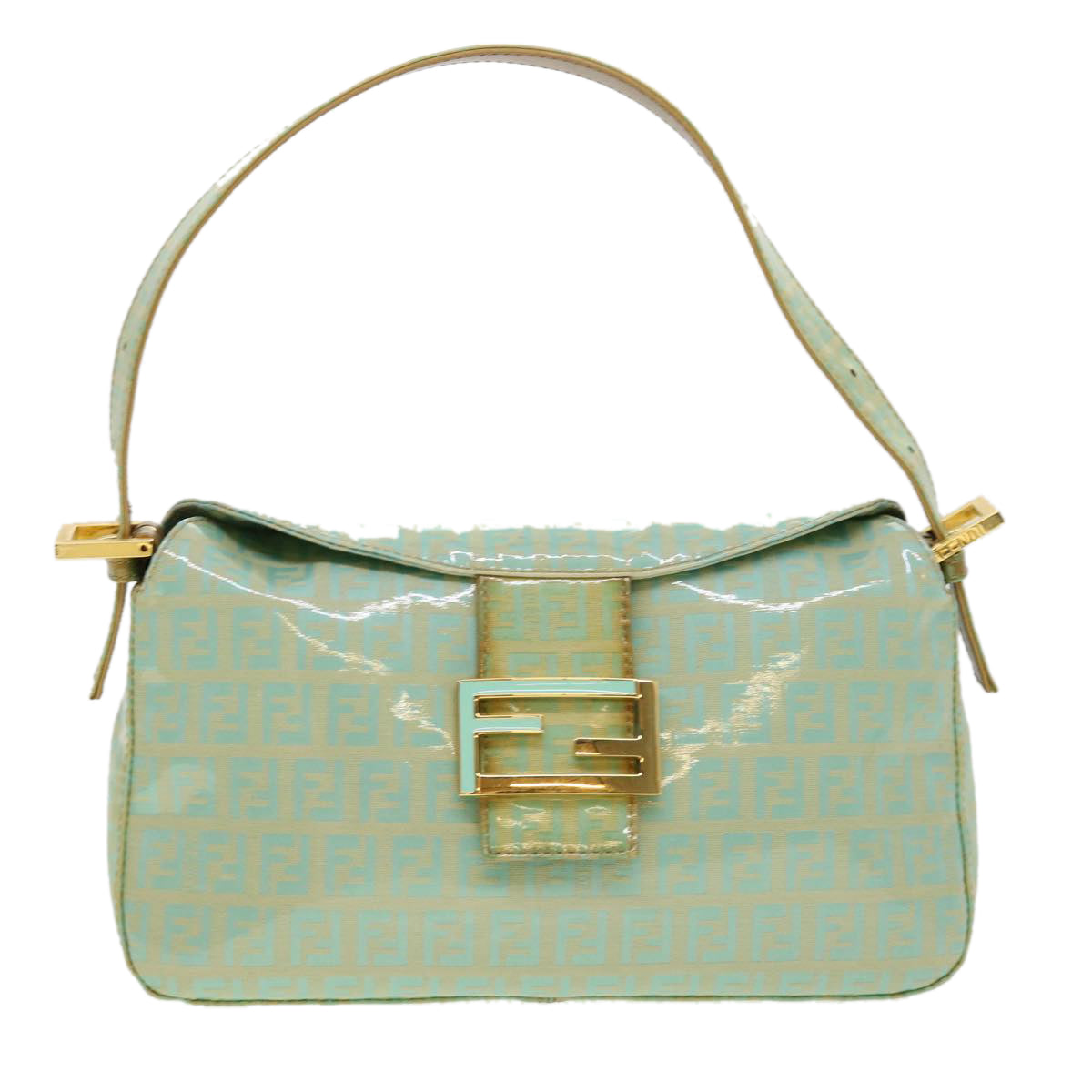 FENDI Zucchino Mamma Baguette Shoulder Bag Coated Canvas Light Blue