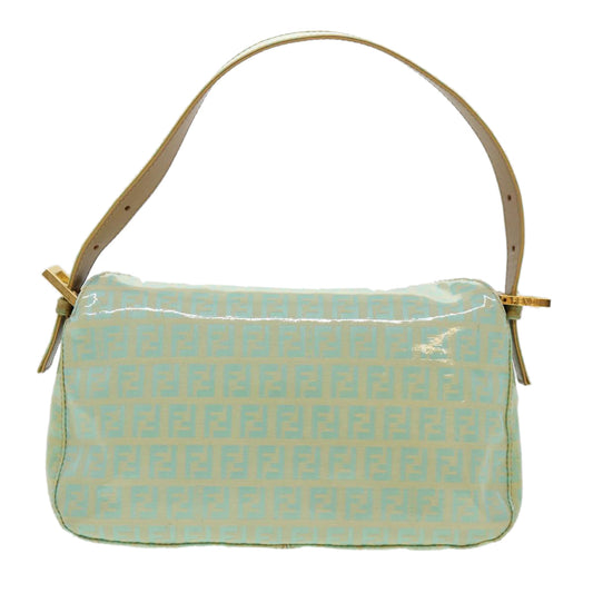 FENDI Zucchino Mamma Baguette Shoulder Bag Coated Canvas Light Blue