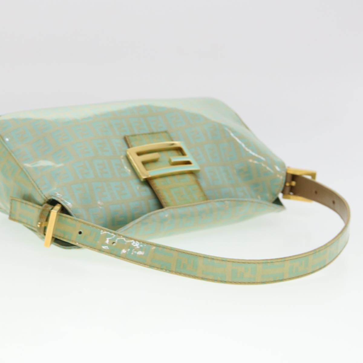 FENDI Zucchino Mamma Baguette Shoulder Bag Coated Canvas Light Blue