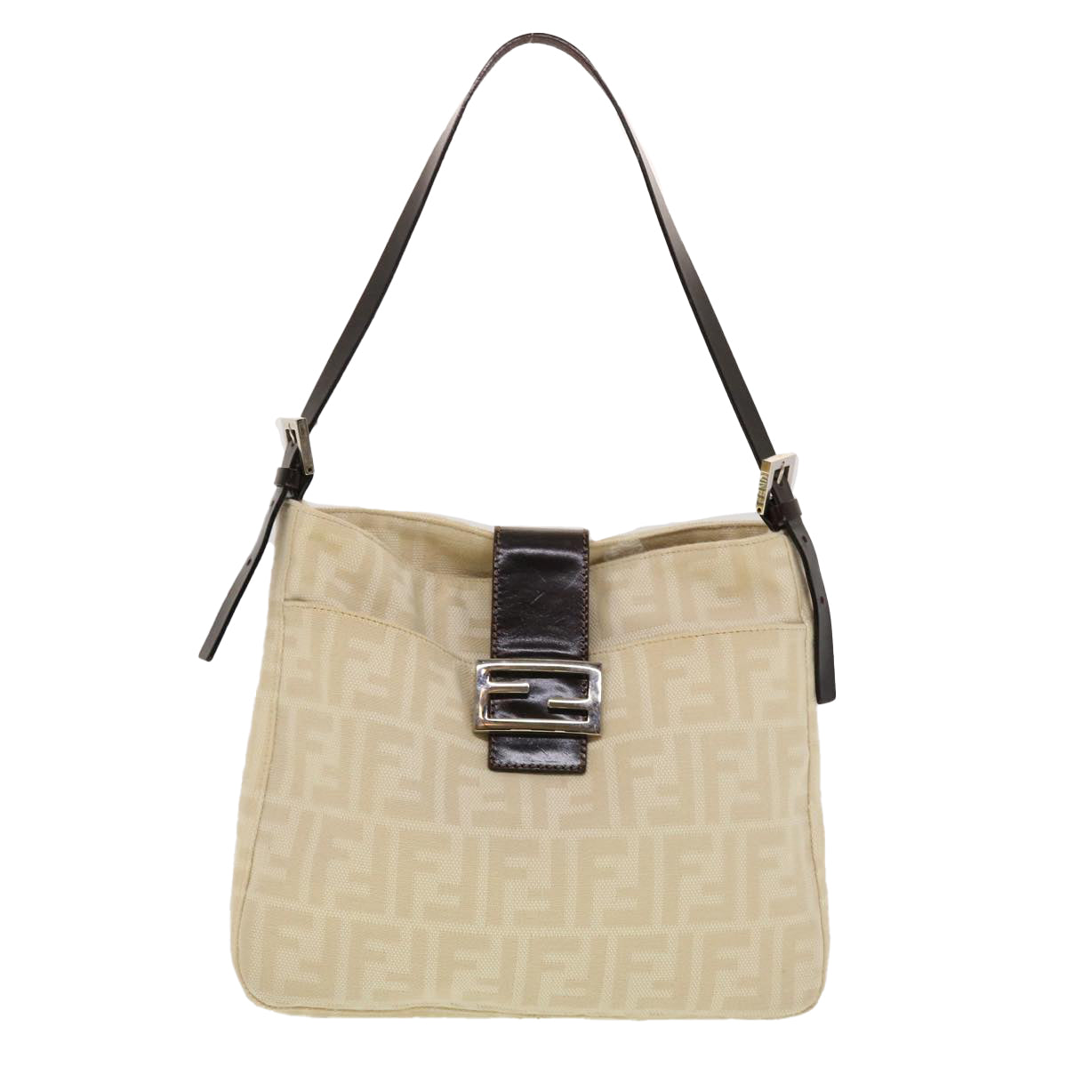 FENDI Zucca Canvas Mamma Baguette Shoulder Bag Beige