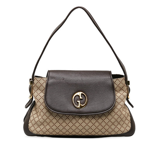 Gucci Diamante Shoulder Bag 251811 Beige Brown Canvas Leather Women's