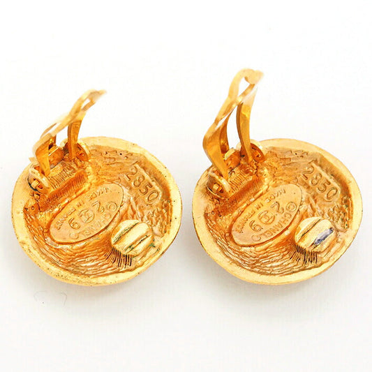 Vintage Chanel Cocomark Textured Round Clip-On Earrings